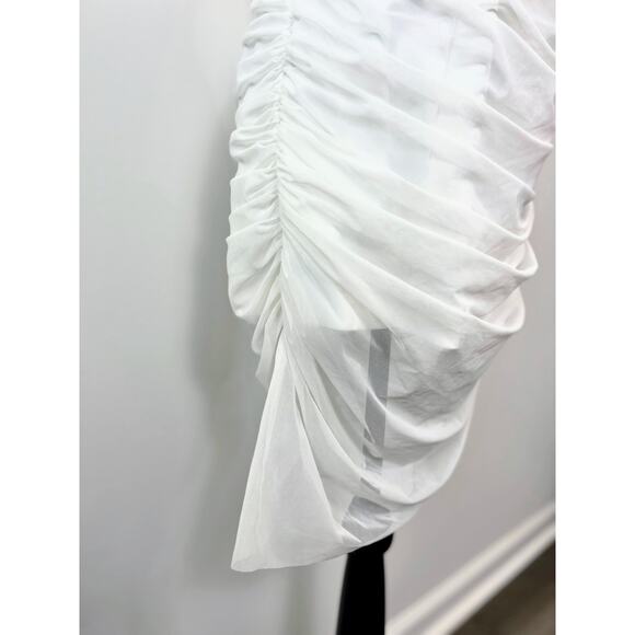 Majorelle Ursula Mini Dress in White Medium Asymmetrical Strapless Ruched Mesh - Picture 6 of 9